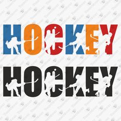 the word hockey is painted in different colors and font styles, including blue, red, orange