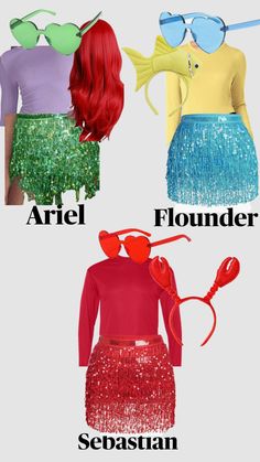 Trio Idea, Ariel Halloween, Halloween Trio, Trio Halloween Costume, Matching Halloween Costumes, Bff Halloween Costumes