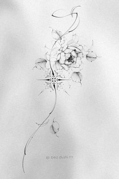 a black and white drawing of flowers on paper