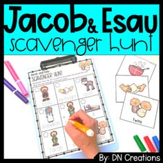 a hand writing on a clipboard with the words jacob and esqu scavenger hunt