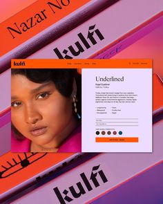 an orange and pink web page with the word kulf on it's left side