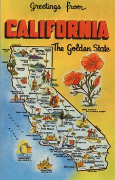 an old california state map with flowers on it