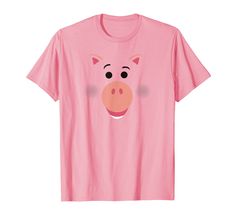 a pink t - shirt with a pig face drawn on it's chest and eyes