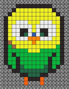 an image of a pixellated bird in green and yellow