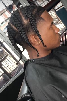 Mens 4 Braids Hairstyles, Fade With Braids Men, Waves Hairstyle Men, Dread Hairstyles For Men