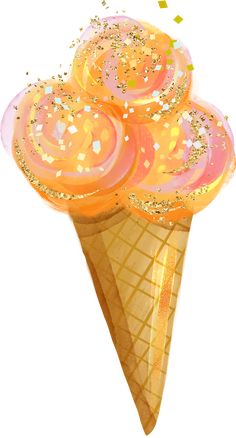 three ice cream cones with sprinkles and confetti on top in an ice cream cone