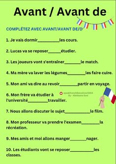 a green poster with the words avant / avantt de in french and an image of