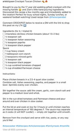 the recipe for chicken and cheese dinner is shown in this screenshoto screen shot