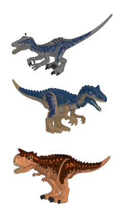 three different types of dinosaurs are shown