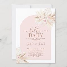 a pink and white baby shower with flowers on the front, in gold foil lettering