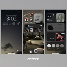 three screens showing the different features of an iphone's home screen, including photos and text