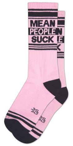 Mean People Suck (Unisex) Pink Black Unisex Crew Gym sock One size fits most. 65% cotton 32% nylon 3% spandex Gumball Poodle Comfortable Pink Cotton Socks, Sporty Pink Cotton Socks, Sporty Stretch Cotton Socks, Sporty Cotton Socks With Letter Print, Pink Cotton Socks For Stocking Stuffers, Stretch Cotton Hosiery, Stretch Cotton Socks For Stocking Stuffers, Trendy Cotton Sports Socks, Breathable Cotton Stretch Socks