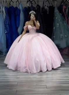 Pink Ruffle Quince Dress, Pink Dresses Quince, Pink Sparkly Quince Dress, Coquette Quince Dress, Sweet 16 Birthday Dresses Pink, Quinceañera Dresses Pink, Pink Glitter Quince Dress, Baby Pink Quince Dresses, Qenseñera Dress Ideas