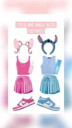 #halloween #costume #stitch #angle #costumeidea #preppy #cuteness #slay Angle And Stitch Halloween Costume, Halloween Costumes Stitch And Angel, Preppy Costume Ideas Halloween, Stitch Disneyland Outfit, Stitch And Angel Halloween Costume, Angel Stitch Costume, Pink Stitch Costume, Preppy Hollowed Costumes, Halloween Preppy Costumes