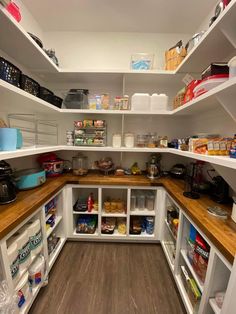 an organized pantry with lots of food in it