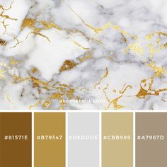 the color scheme is gold and white marble