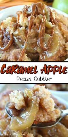 caramel apple pecan cobbler is an easy dessert