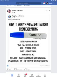 a facebook page with the message how to remove permanent marker from everything