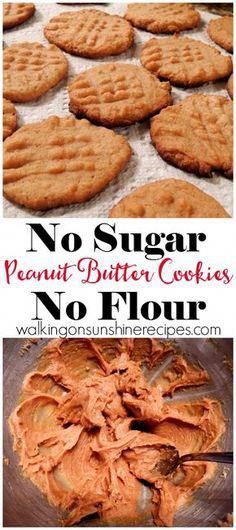 no sugar peanut butter cookies are shown in two different pictures and one is on top of the