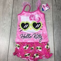 Hello Kitty Girls Two Piece Pajama Short Set Nwt!! Size Various Condition Nwt Playful Hello Kitty Print Sleepwear For Pajama Party, Cute Hello Kitty Print Sleepwear For Bedtime, Cute Hello Kitty Sleepwear For Bedtime, Cute Hello Kitty Print Sleepwear, Playful Hello Kitty Print Sleepwear, Kawaii Hello Kitty Sleepwear For Pajama Party, Fun Summer Bedtime Sets, Hello Kitty Print Summer Sleepwear, Hello Kitty Summer Sleepwear