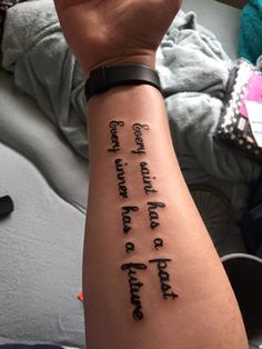 a person with a tattoo on their arm that says, good things come to those