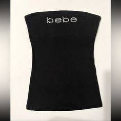 Y2K Bebe Swarovski Rhinestone Logo Ribbed Tube Top Womens 2000s Black Shirt Sz L Rhinestone Tube Top, Bebe Fashion Brand, Bebe Shirt 2000s Outfit, Tube Tops Y2k, Bebe Shirt 2000s, Y2k Tops Png, Bebe Clothes 2000s, Y2k Black Outfit, Y2k Clothes Png