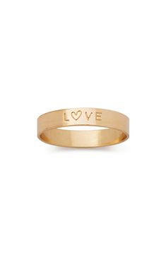 Pair this hand-stamped ring with your current stack or wear it as a bold standalone piece. Delivered from the Made by Mary studio in a giftable book-style box, each piece is carefully crafted with your story in mind. 1/8" band width 14k-gold fill or sterling silver Made in the USA Made By Mary Rings, Stamped Ring, Hand Stamped Ring, Made By Mary, Style Box, Book Style, Love Ring, Womens Jewelry Rings, Wear It