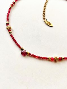 Red Ruby Gold Necklace Tiny Gemstone Beaded Necklace Sparkly Red Crystal Necklace-dainty Red Gold Beaded Necklace-trendy Delicate Necklace - Etsy Red Ruby Cut Beaded Necklaces, Red Ruby Faceted Beaded Necklaces, Red Ruby Beaded Necklaces With Faceted Details, Gold Ruby Beaded Necklaces With Gemstone Beads, Red Ruby Beaded Necklace With Faceted Details, Gold Beaded Ruby Necklace, Gold Ruby Beaded Necklace With Faceted Beads, Gold Ruby Necklace With Faceted Beads, Red Ruby Choker For Gift