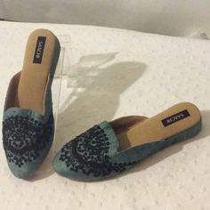 Beautiful Brand New Sandals, In Perfect Condition, No Stains, No Defects, No Damages. Sandals Are Blue Color And Has Black Embroidered And Black Beads On The Front Top Sandals Are Slip On, Close Round Toe, Low Wedge Heels 3/4” High, Made Of Fabric, Looks Like Linen But Feel Like Silk, Inside Lining Is Leather Same The Insoles. Sandals Are Size # 7m. I Don’t Have The Box Or Tags But They Are New As You Will See On The Pictures. Reasonable Offers Consider. Low Wedge Heels, Low Heel Wedges, Low Wedges, Black Bedding, Black Beads, Wedge Heels, Women's Shoes Sandals, Blue Black, Shoes Sandals