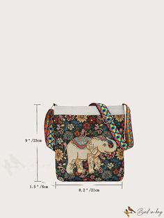 BirdinBag - Square Bag with Floral and Elephant Design Elephant Pattern, Elephant Design, Bag Bag, Square Bag, Elephant, Bag Lady, Zipper, Square, Plants