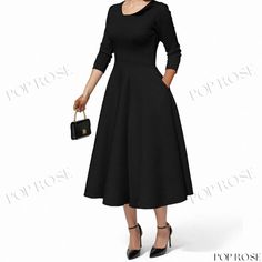 Glamorous Maxi Dress with Deep Pockets and Dramatic Design Waist Circumference, U Neck, Types Of Skirts, Types Of Collars, Types Of Sleeves, Dress Outfits, Maxi Dress, Sleeve Length, Zipper