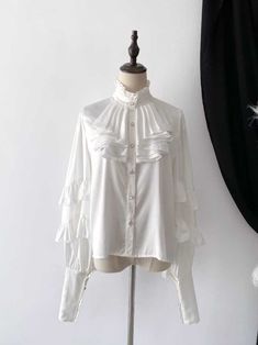 This price includes a shirt only, others are not included. SizeSMLBust115122.5130Shoulders394041Full Length566064Sleeve Length798081 Fitted White Shirt With Ruffles, White Ruffled Tops For Office, Fitted White Blouse With Long Sleeves, White Fitted Blouse With Long Sleeve, Collared Ruffle Tops For Fall, Fall Collared Top With Ruffles, Fall Ruffled Collared Tops, Long Sleeve Ruffled Summer Shirt, Vintage Long Sleeve Office Tops