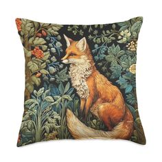 PRICES MAY VARY. 100% Polyester Floral Fox Forest - Fox Flowers - Cottagecore Fox Nature Lover, Woodland Theme - Whimsical Fox, Garden, Vintage Art Nouveau 100% spun-polyester fabric Double-sided print Filled with 100% polyester and sewn closed Individually cut and sewn by hand Spot clean/dry clean only William Morris Inspired, Fox Pillow, Lush Forest, Botanical Leaves, Vintage Fox, Forest Fox, Tapestry Pillow, Cottagecore Decor, Printed Pillowcases