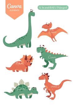 an image of dinosaurs in different colors and sizes, with the words canva on them