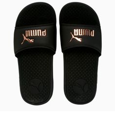 Brand Puma Color . Black And Rose Gold Slide On And Go. Classic Lightweight Sandals With Comfort Foot Bed And Snug Strap. Features: Lightweight, Cushioned Closure Type: Slip-On Upper/Outer Base Material: 100% Synthetic Shoe Lining Material: Synthetic Sole Material Content: 100% Eva Toe Type: Open Toe Country Of Origin: Imported Puma Sneakers Womens, Puma Sandals, Puma Shoes Women, Puma Slides, Puma X Fenty, Chunky Platform Sandals, Women Slides, Beautiful Sandals, Black Puma