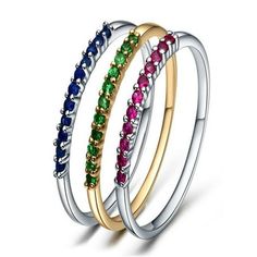 Stackable set of 3 Gemstones Ruby, Sapphire and Emerald Wedding Ring Bands for Women has 1/3 carat Ruby, 1/3 carat blue sapphire and 1/3 carat emerald gemstones set in gold, for total 1 carat weight. A perfect set of 3 rings come together at very affordable price. The diamonds are "I" Clarity and "I-J" color. Our gemstones are AA grade. The Diamond and Gemstone cut ranges from Round, Princess, Pear, Oval, Cushion.Most of our rings can be customized to your choice of metal like 10k Gold, 14k Gold Ring Bands For Women, Ring Bands, Emerald Wedding Rings, Emerald Wedding, Ruby Sapphire, Emerald Gemstone, 3 Carat, 2 Carat, 1 Carat