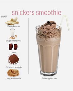 the ingredients to make a smoothie are shown in this diagram, including milk, chocolate and nuts