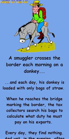 an image of a cartoon character riding a donkey with the caption's description