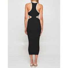 Black Cut-out Sleeveless Ribbed Bodycon Dress Black Ribbed Sleeveless Bodycon Dress, Black Sleeveless Bodycon Dress With Cutout, Black Sleeveless Ribbed Bodycon Dress, Sleeveless Black Ribbed Bodycon Dress, Sleeveless Bodycon Midi Dress With Cutout, Black Sleeveless Ribbed Dress, Ribbed Sleeveless Midi Dress For Night Out, Ribbed Bodycon Dress, Dresses Bodycon