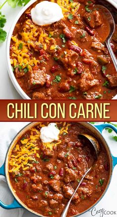 chili con carne with cheese and sour cream