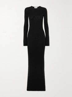 Shop SAINT LAURENT Open-back wool, cashmere and silk-blend maxi dress, Explore the latest SAINT LAURENT women's collection today on NET A PORTER Long Tight Black Dress, Saint Laurent Clothes, Minimal Dress, Modesty Outfits, Royal Dresses, Black Dress Outfits, Event Dresses, Black Maxi Dress, Long Sleeve Maxi Dress