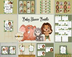 the baby shower bundle includes an elephant, giraffe and other items