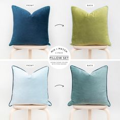 four pillows with different colors and sizes on them