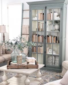 a living room filled with furniture and bookshelves