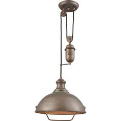 an old fashioned pendant light hanging from the ceiling