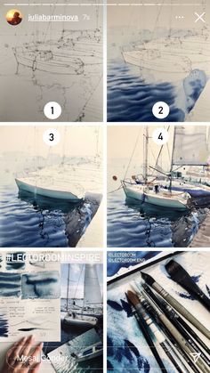 the steps in how to paint a sailboat with acrylic watercolors