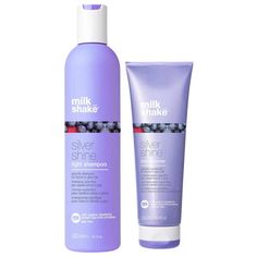 The milk_shake Silver Shine Purple Shampoo and Conditioner set is specifically designed to neutralize unwanted yellow and brassy tones in blonde, grey, or lightened hair. This duo utilizes violet pigments to enhance cool tones and provide a radiant, silvery shine. Enriched with natural ingredients, both the shampoo and conditioner offer gentle care, deep hydration, and enhanced shine, ensuring that your hair looks vibrant and healthy. Lightened Hair, Grey Hair Looks, Purple Shampoo And Conditioner, Hair Milk, Shampoo And Conditioner Set, Organic Blueberries, Hair Frizz, Milk Shake, Purple Shampoo