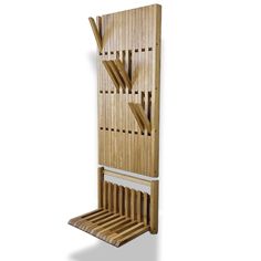 a wooden shelf with two shelves attached to it