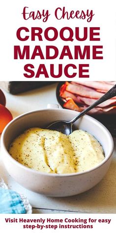 the cover of easy cheesy crockie madame sauce is shown with a spoon in it