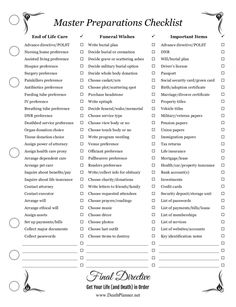 a printable checklist with the words, master preparations and other things to do